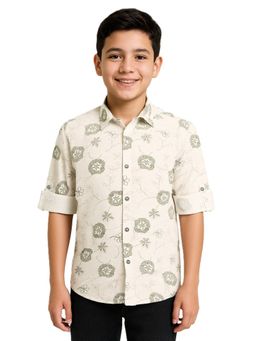 CHARCHIT - Boys Green Full Sleeves Floral Printed Shirt