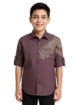 CHARCHIT - Boys Mauve Full Sleeves Graphic Printed Shirt