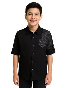 CHARCHIT - Boys Black Full Sleeves Embroidered Shirt