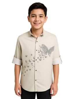 CHARCHIT - Boys Off White Full Sleeves Embellished Shirt