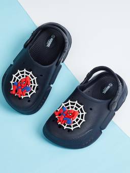 max - Boys Navy Blue Spiderman Clogs with Charms