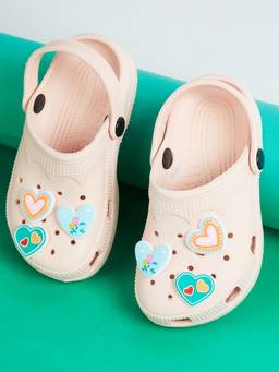 max - Girls Peach Applique Clogs with Charms