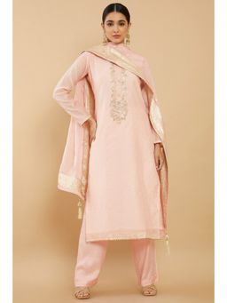 Soch - Women Peach Organza Embroidered Unstiched Dress Material (Set of 3)