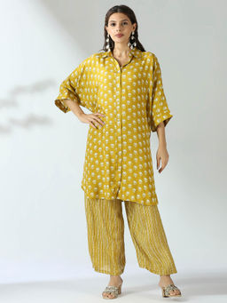 Ishnya - Yellow Batwing Printed Kurta with Palazzo (Set of 2)