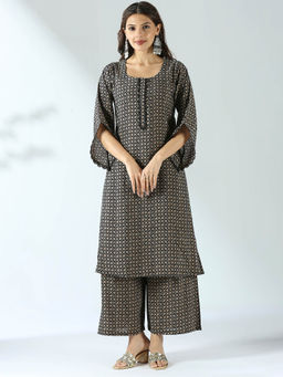 Ishnya - Charcoal Black Printed Co-Ord (Set of 2)