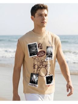 Bewakoof - Ginger Root Brown Turn It Up Graphic Printed Boxy Fit Vest