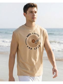 Bewakoof - Ginger Root Brown Vinyl and Coffee Graphic Printed Boxy Fit Vest