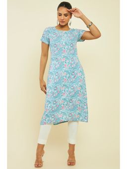 Soch - Women Blue Rayon Printed Kurta