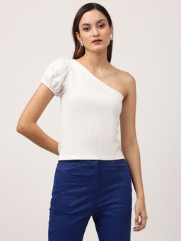 ELLE - Womens White Solid one shoulder top