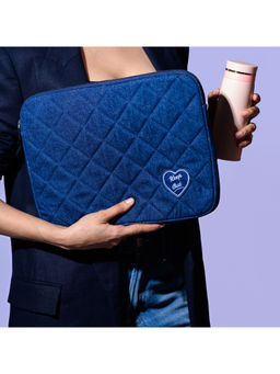 Earth Bags - Quilted Heart Denim Laptop Sleeve Blue