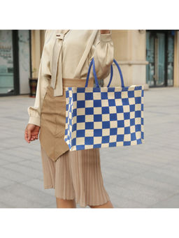 Earth Bags - Classic Checks Canvas Tote Bag in Blue