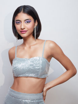 MIXT by Nykaa Fashion - Grey Sequined Square Neck Bralette Tube Top