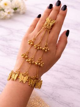 SUGARFRILL - Gold Plated Floral Beaded Hathphool with Ring Chain
