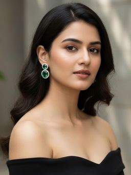 SUGARFRILL - CZ Accents Handcrafted Designer Emerald Crystal Drop Earrings