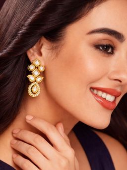 SUGARFRILL - Elegant Stone Detailing 18K Gold Plated Kundan Drop Earrings