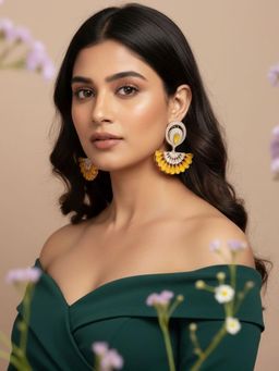 SUGARFRILL - Yellow 22K Gold Plated Designer CZ Statement Long Earrings