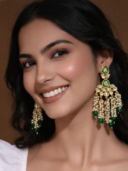 SUGARFRILL - 18K Gold Plated Kundan and Green Beaded Earrings