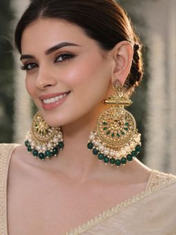 SUGARFRILL - 22K Gold Plated Pearl Studded and Beaded Big Chandbali Earrings