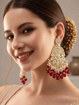 SUGARFRILL - 22K Gold Plated Kundan Chandbali Beaded Statement Earrings