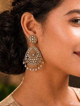 SUGARFRILL - Gold Plated Kundan Teardrop Chandbali Earrings