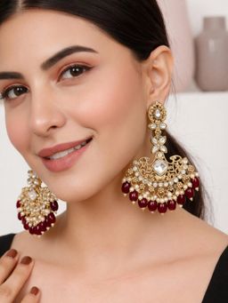 SUGARFRILL - 22K Gold Plated Kundan Chandbali Beaded Statement Earrings