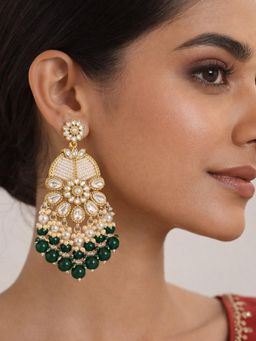 SUGARFRILL - 22K Gold Plated Kundan Beaded Statement Chandbali Earrings