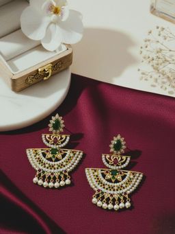 SUGARFRILL - Gold Plated Kundan and Pearl Layered Chandbali Earrings