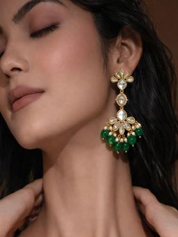 SUGARFRILL - 18K Gold Plated Kundan and Green Beaded Drop Earrings