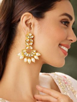 SUGARFRILL - 18K Gold Plated Kundan Elegant Stone Chandbali Earrings