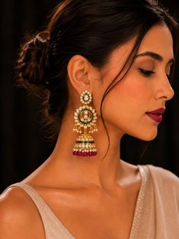 SUGARFRILL - Multi-Color Gold Plated Kundan Enamel Jhumka Earrings