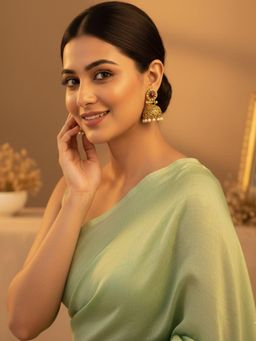 SUGARFRILL - Red Stones Pearl Drops Traditional Gold Plated Jhumka Earrings