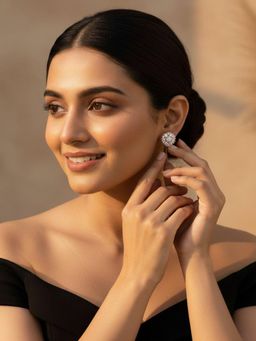 SUGARFRILL - Rose Gold Plated White AD Stone Floral Stud Earrings