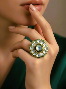 SUGARFRILL - Multi-Color Gold Plated Floral Kundan Ring