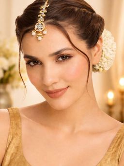 SUGARFRILL - Gold Plated Pearl White Bead Kundan Maang Tikka
