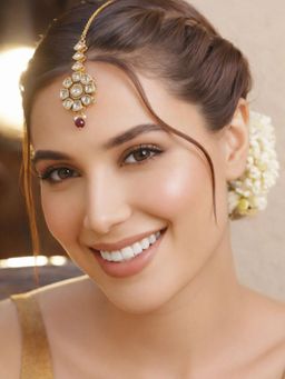 SUGARFRILL - Bead Drop 18K Gold Plated Floral Kundan Maang Tikka