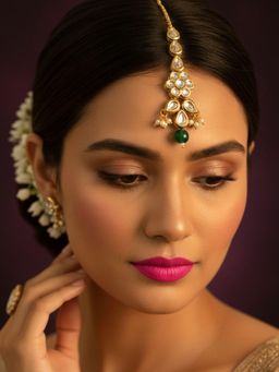 SUGARFRILL - Bead Drop 18K Gold Plated Floral Kundan Maang Tikka