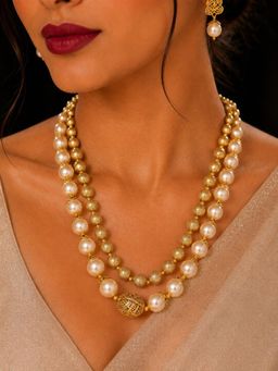 SUGARFRILL - Gold Plated Bridal Pearl Antique Gold Beaded Necklace Set