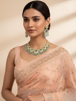 SUGARFRILL - Gold Plated Kundan Mint Green Beaded Enamel Necklace Set