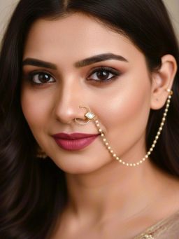 SUGARFRILL - Pearl Accent 18K Gold Plated Kundan Chain Nath