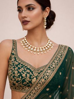 SUGARFRILL - 22K Gold Plated Kundan Studded Beaded Statement Necklace Set