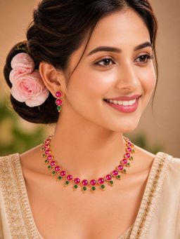 SUGARFRILL - 18K Gold Plated Ruby Stone Choker Necklace Set
