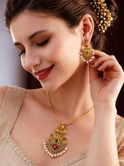 SUGARFRILL - Gold Plated Traditional Temple Necklace with Earrings