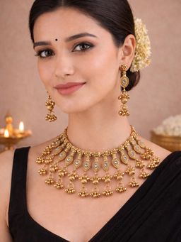 SUGARFRILL - Gold Plated Oxidised Beaded Dangle Jewellery Set