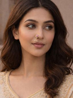 SUGARFRILL - 18K Gold Plated Ruby Kundan Stone Studded Nose Clip