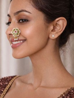 SUGARFRILL - 18K Gold Plated Multi-Color Kundan Stone Nose Clip