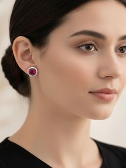 SUGARFRILL - Elegant Party Silver Plated Pink Crystal Stud Earrings
