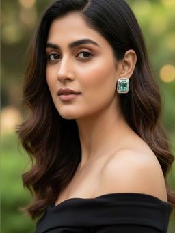 SUGARFRILL - Classic Crystal Silver Plated Green Emerald Stud Earrings