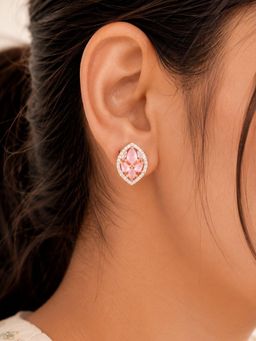 SUGARFRILL - Floral Designer 22K Gold Plated Pink Stone Stud Earrings