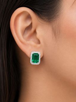 SUGARFRILL - Daily Party Silver Plated Designer CZ Emerald Stud Earrings