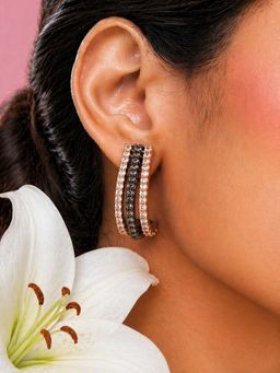 SUGARFRILL - Dual Tone Stone Studded Style Hoop Earrings